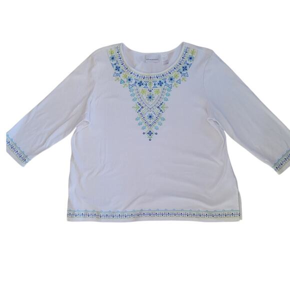 Alfred Dunner Wht/Gr/blu Embroidered Shirt Women Sz XL - Picture 2 of 6